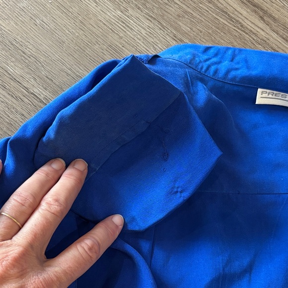 Vintage Preston & York 100% Silk Blue Long Sleeve Button-Down Shirt - Picture 6 of 10
